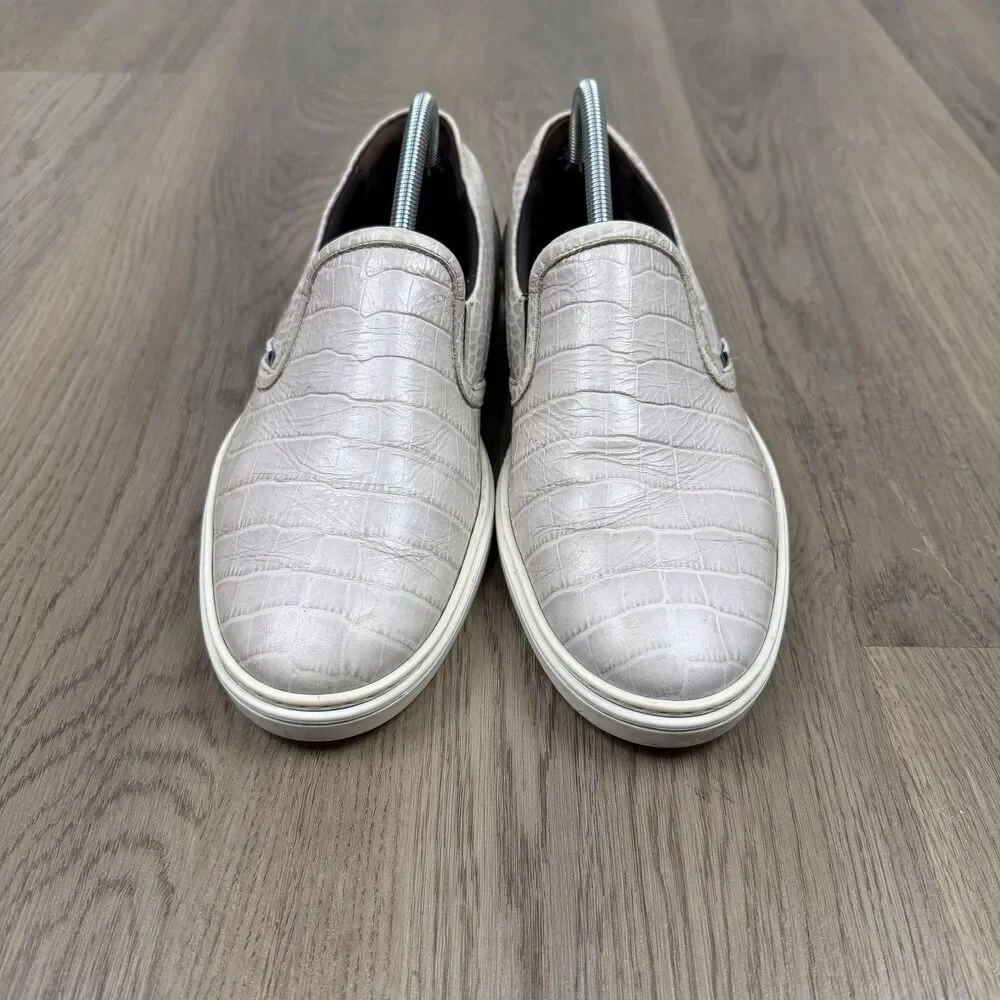 Jimmy Choo Shoes Mens Size 42 Beige Leather Croc Embossed Slip On Designer